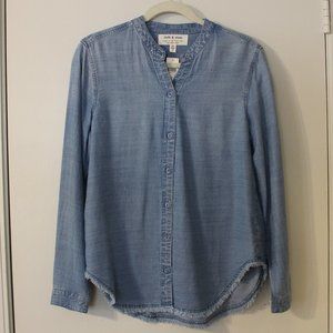 NWT Cloth & Stone Collarless Chambray Shirt